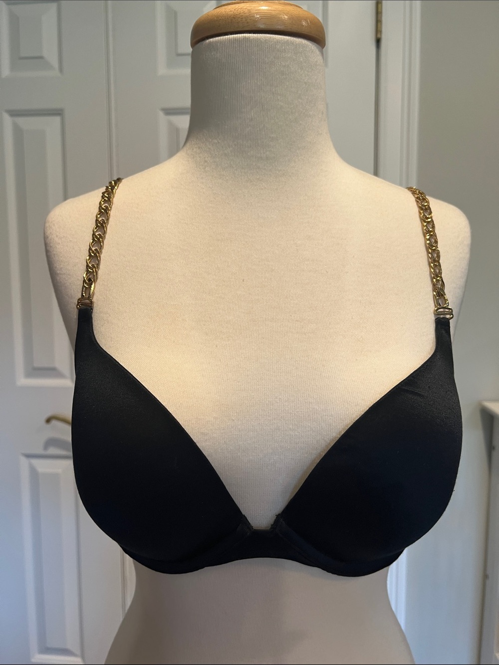 Victoria's Secret Black Push-Up Bra with Gold Chain Straps